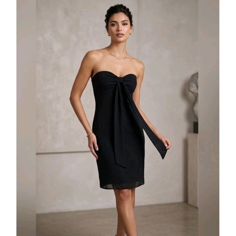 Laundry by Shelli Segal Black Strapless Dress Size 4 Tie Front Cocktail Mini